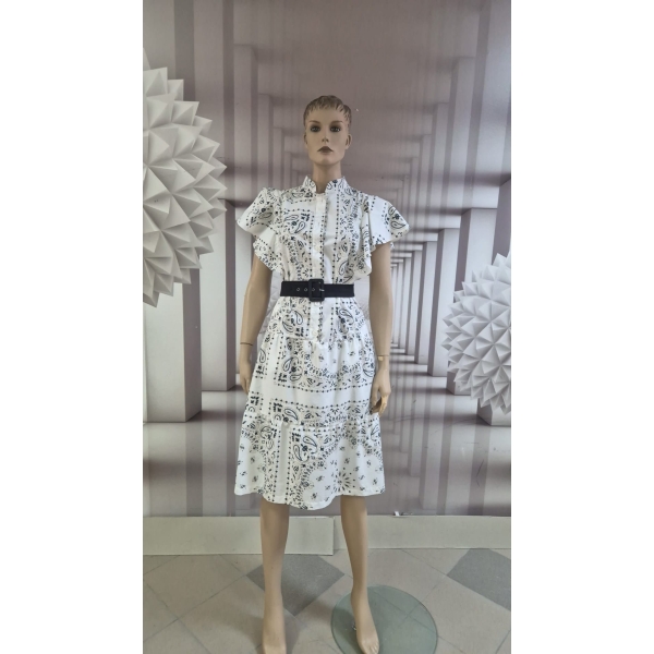 Rochie cămașă cu guler tip mandarin și mâneci fluture